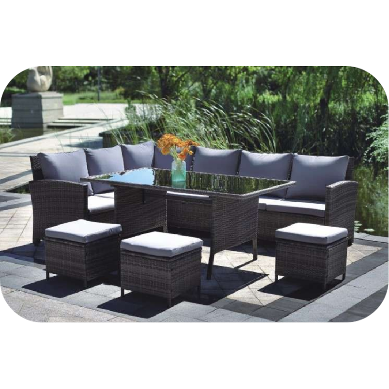 YOHO 7pcs Cheap Wholesale Outdoor Garden Patio Backyard Rattan sofa furniture PE Wricker L shaped section sofa set with table