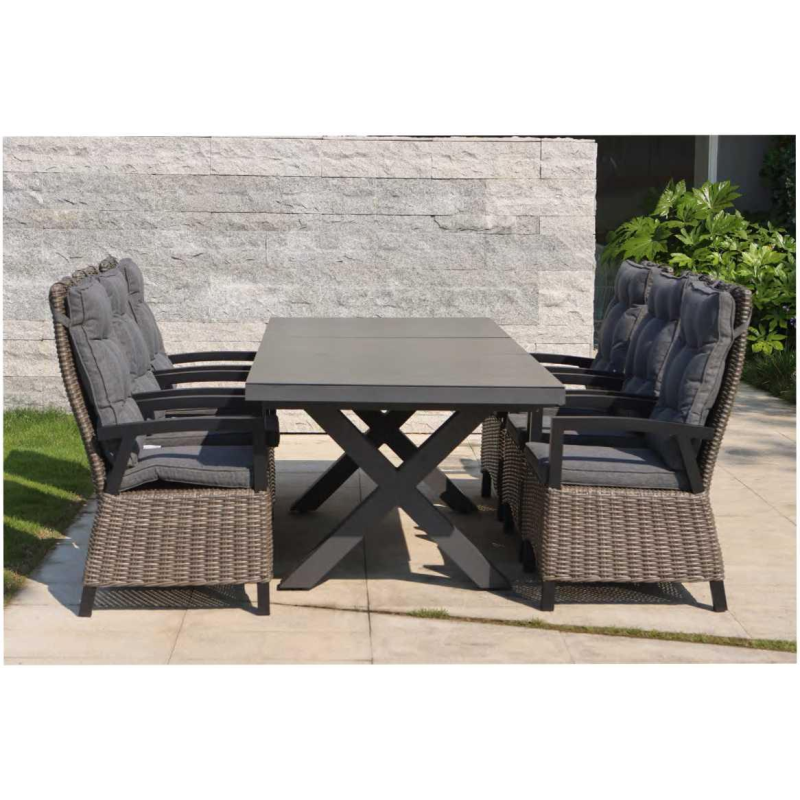 Garden Rattan Aluminum Patio Furniture Extentional Table And Adjustable Chair 7pc Dinning Set