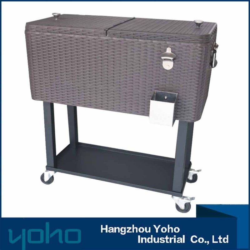 YOHO 80-Quart Steel Beverage Cooler Ice Chest Rolling Cart
