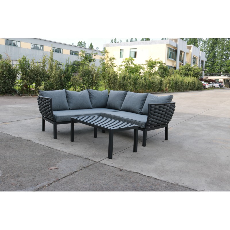 YOHO  3pc Hot seller Modern Design Outdoor Patio Furniture Table Garden Set PE Rattan Wicker Sofa Sets L shape  Garden Sofa Set
