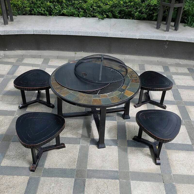YOHO  Outdoor Garden Square Wood Fire Pit Log Grate Burner patio fire place with Screen Cover  Poker Tool, Great BBQ Grill