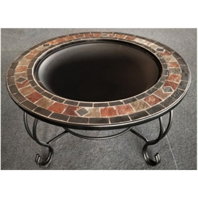 Outdoor Patio Wood Burning Slate Table Top Fire Pit with BBQ grill and Poker