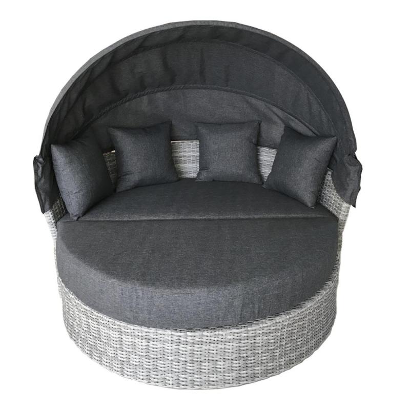 Hot sale Outdoor Garden Furniture Modern design light-grey resort Sun Bed Wicker Rattan Outdoor Double Daybed