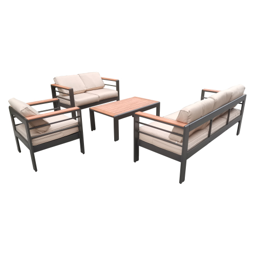 Yoho 5 Piece Modern wood aluminum garden furniture Outdoor Patio Conversation corner U sofa set