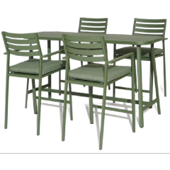 Yoho 2022 New product 5 pcs Dining table set with 4 chairs & Bench Iron wooden grain Dinning Tables and Chairs Patio Garden Furn