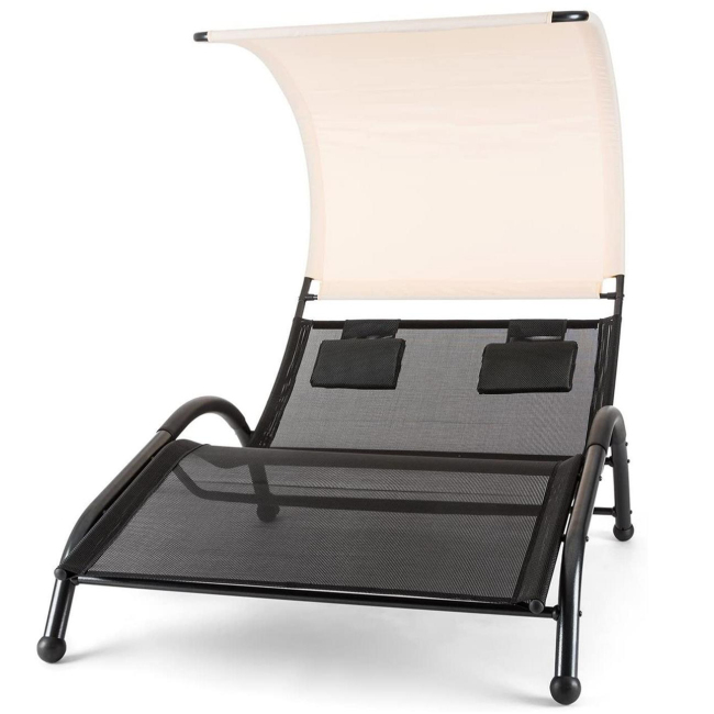 Outdoor Garden Furniture Patio Rocking Chair Double Sunbed Sun lounger with Canopy Leisure Chair