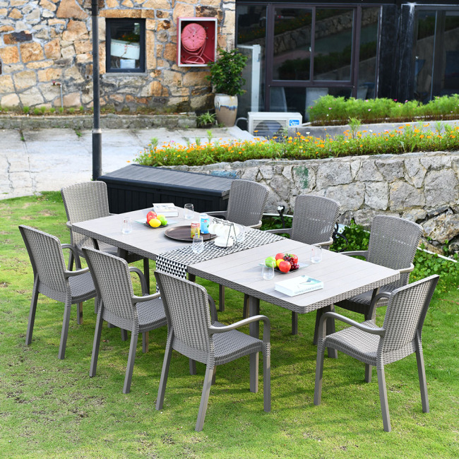 High quality outdoor elegant rattan design 100% recyclable plastic PP dining furniture