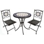 Geometric white plaid pattern round mosaic table with ceramic tile top outside patio use 3pc bistro set