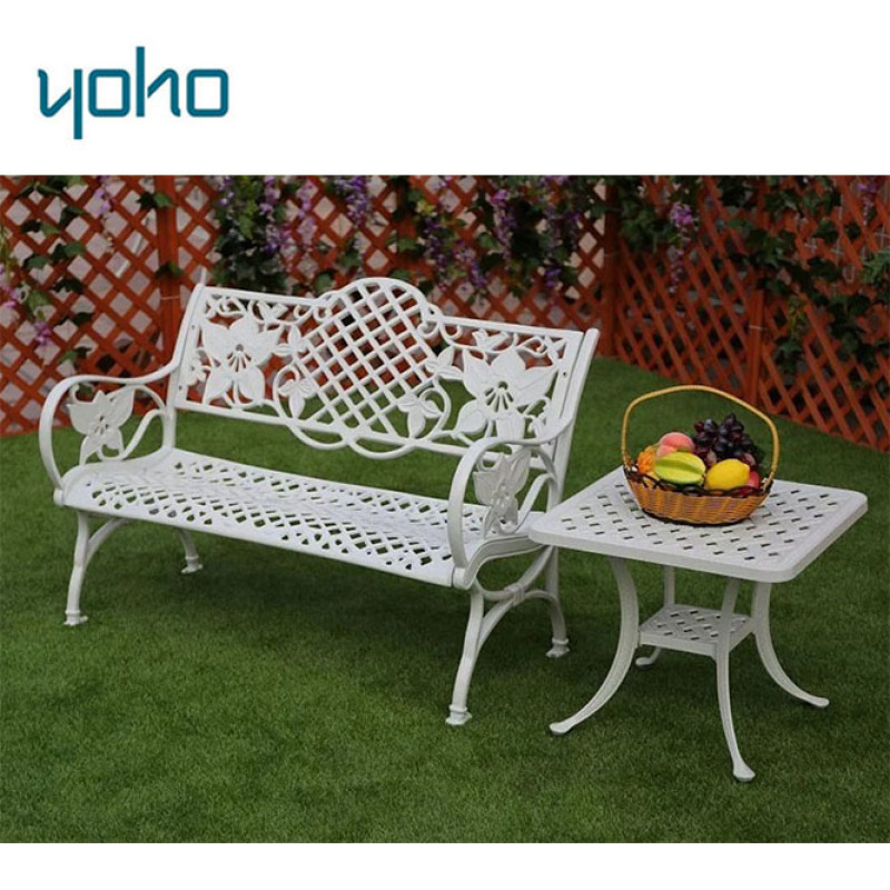 Outdoor Furniture Park Public Bench With Flower Pattern Cast Aluminum Bench