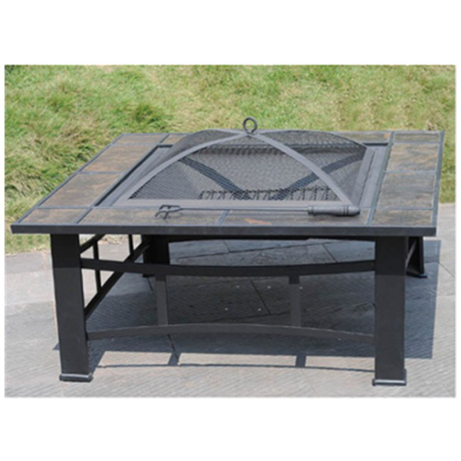 Wood Burning Metal Square Fire Pit Log Store Fire Pit Table Cover Top BBQ Grill for Backyard Camping Picnic
