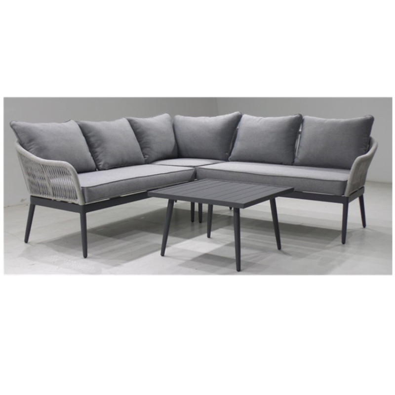 High quality outdoor patio aluminium waterproof rope sofa set garden L shape sofa