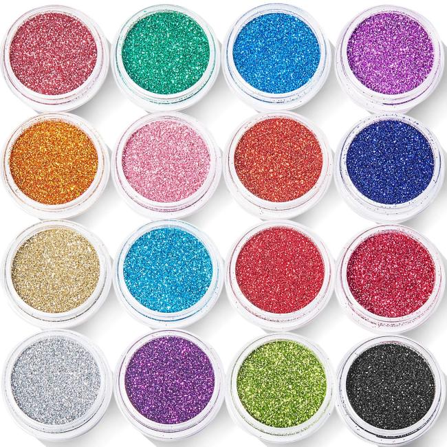 16 Colors Glitter Nail Powder Cosmetic Festival Chunky Shimmer Dust Powder Decoration Nail Art Powder for Face Body Eye Hair