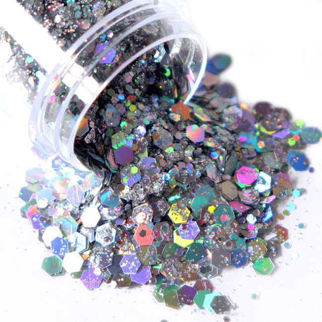 Eco Friendly multi color Chunky Nail Glitters Different Size Stars Hexagons Heart Circle Shaped for Body Face Hair Make Up Nail