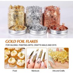 Gold Foil Flakes Metallic Leaf for Nails, Painting, Crafts,Slime and Resin Jewelry