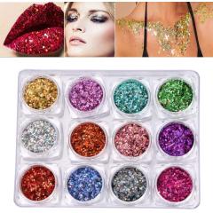 12 Box nail acrylic mica glitter powder cosmetic eye shadow Mixed Paillette Sequins for Face,Hair,Body, Makeup