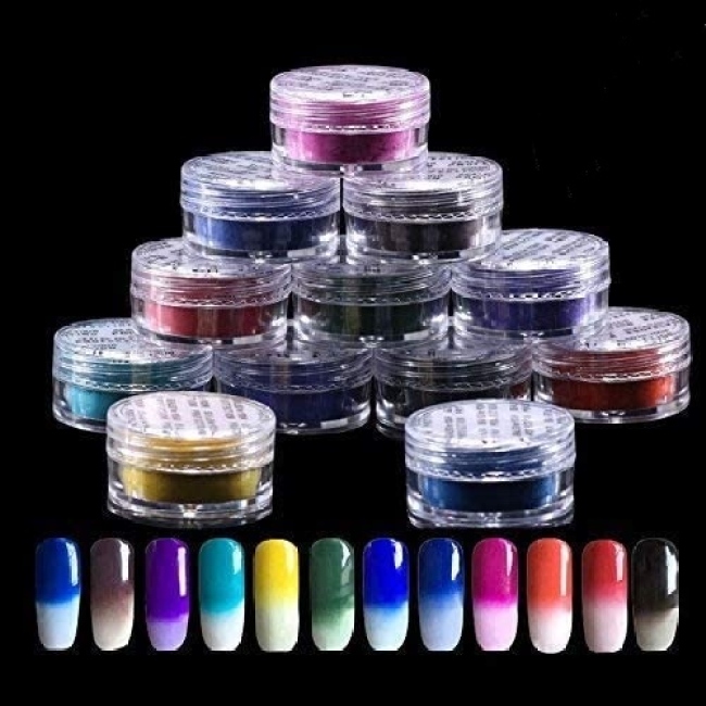 Factory price Magic Temperature Change Color Powder Thermochromic Pigment Powder Dust 12 Colors for nail polish ink arts paint