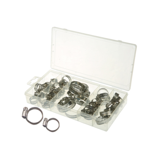 40PC Stainless Steel Adjustable Drive Hose Clamps Fuel Line Clip Assortment Kit