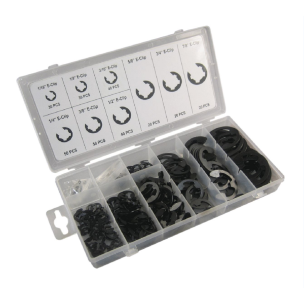 TC-1009 300PC E-Clip Black Alloy Steel E-Clip External Retaining Ring Kit Assortment