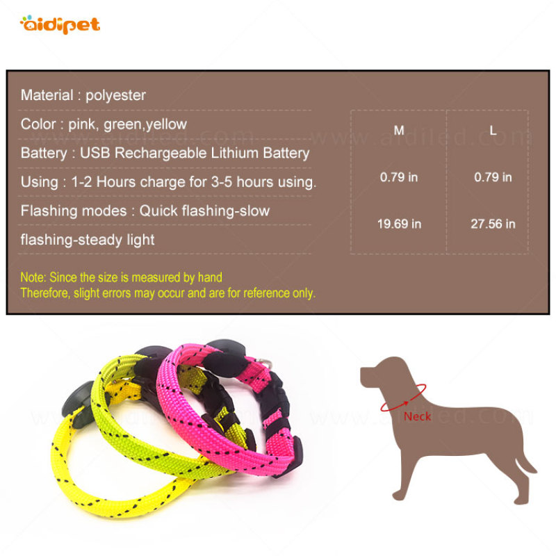 Productos más vendidos Collar de perro de nylon Collar de perro de cuero LED intermitente impermeable Collar de perro mascota
