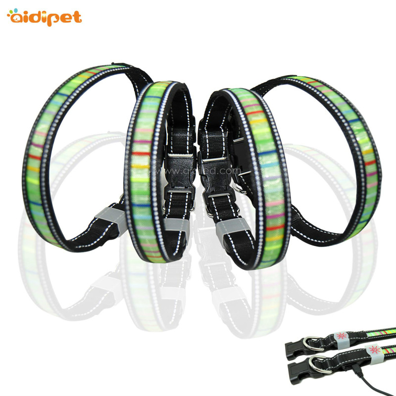 Colorful Stripe Glow In the Dark Dog Collar Luminous Pet Cat Collar for Night Safety