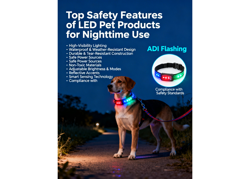 What are the most important safety features for LED pet products used at night?