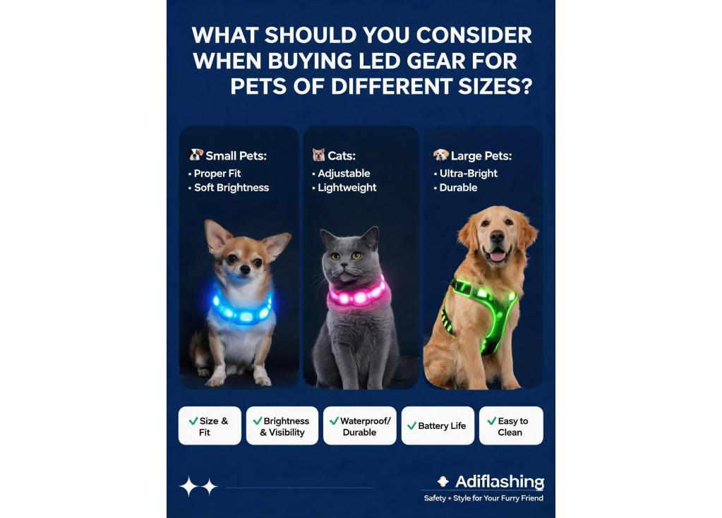 What should I consider when buying LED gear for pets of different sizes?
