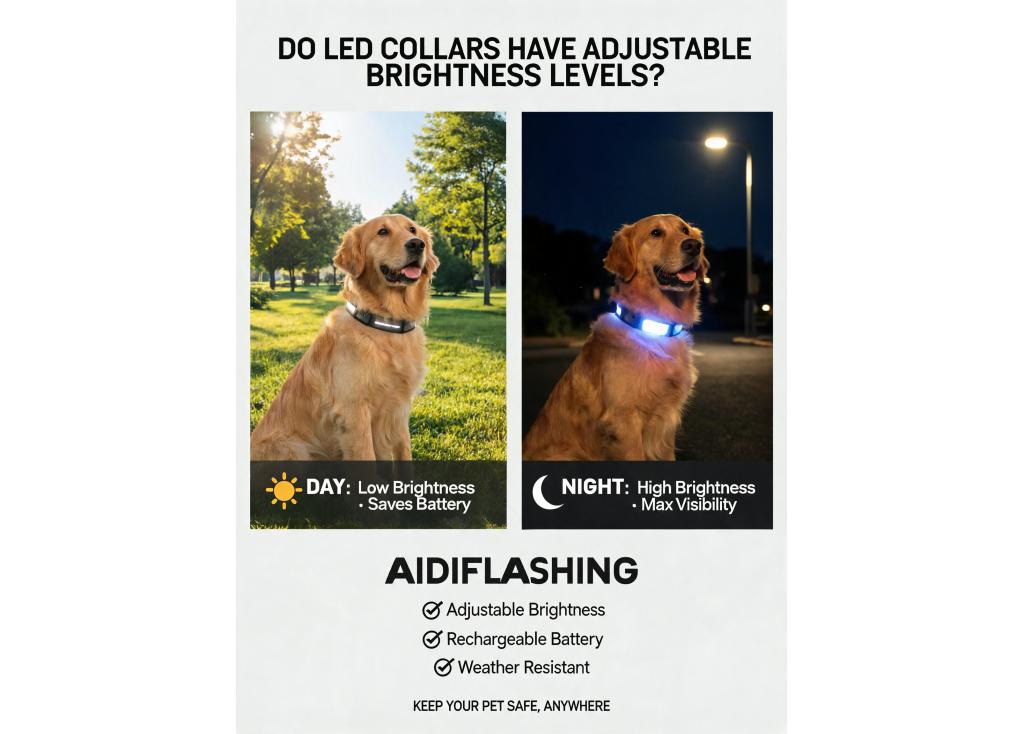 Do LED collars have adjustable brightness levels for different environments?