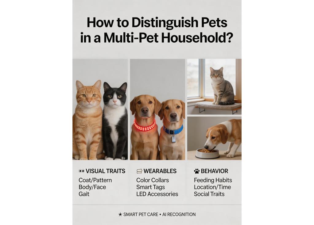 What features help distinguish between pets in a multi-pet household?