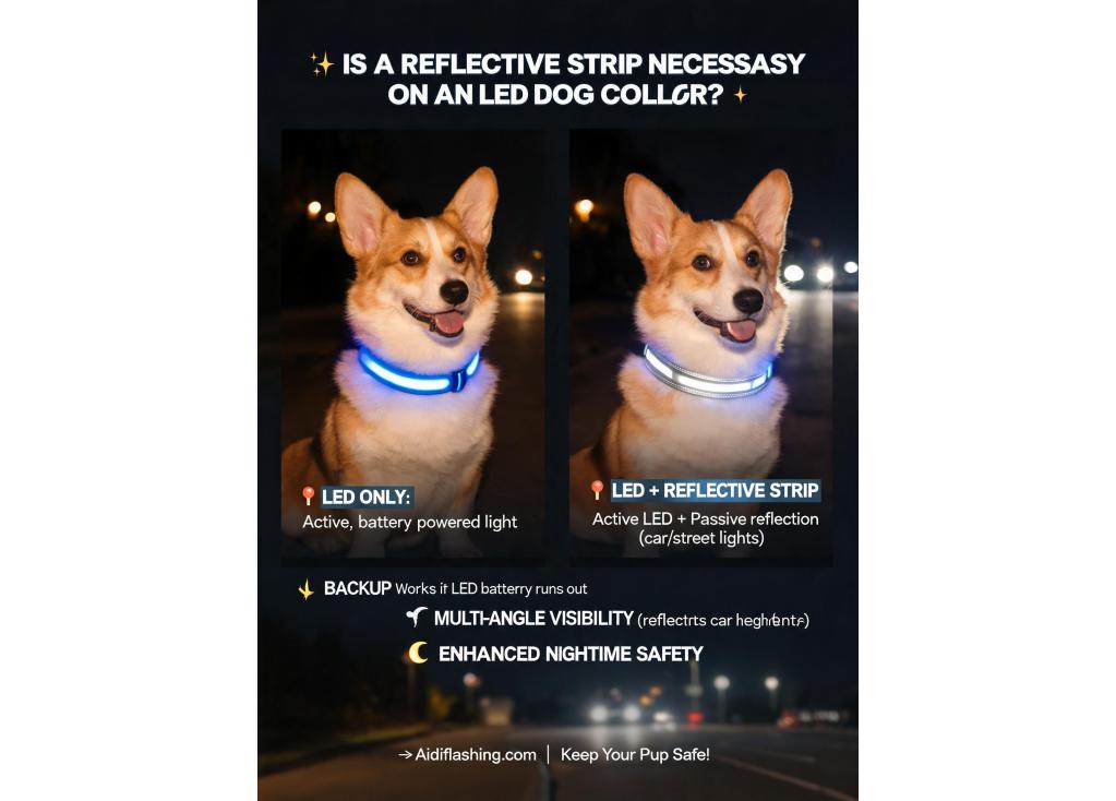 Is a reflective strip necessary on an LED dog collar for extra visibility?
