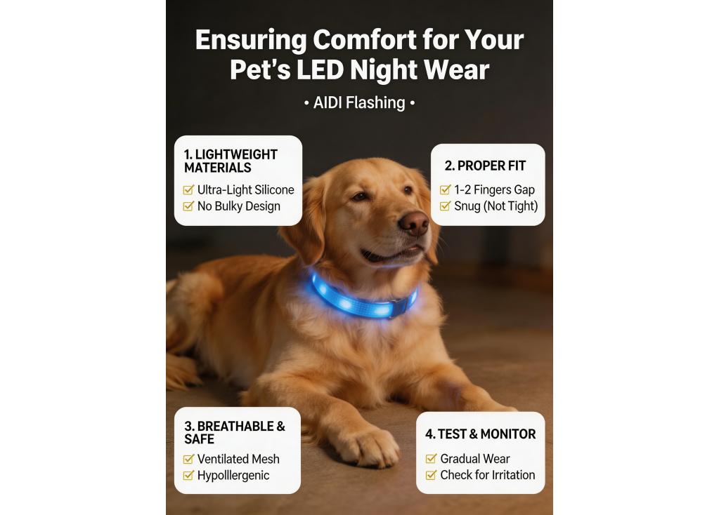 How can I ensure my pet's LED accessories are comfortable for all-night wear?