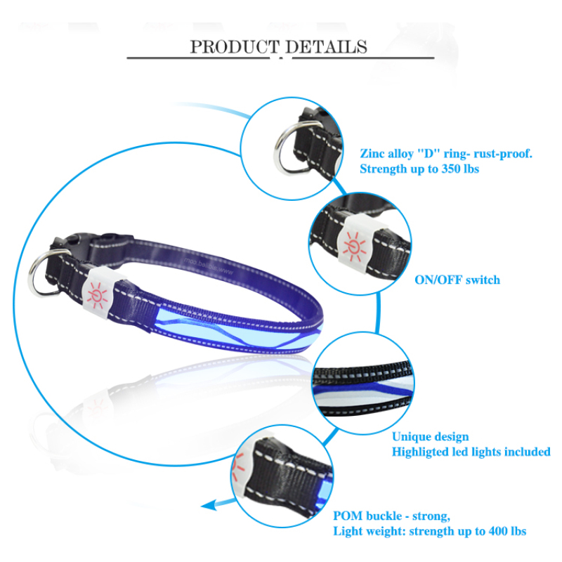 Wave Pattern Led Light Rechargeable Nylon Dog Collar LED Shining Dog Collar C12