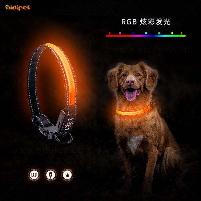 New Products Pet Led Flashing Dog Collar For Pet Manufactures RGB LED Mesh Dog Collar AIDI-C-NEW5
