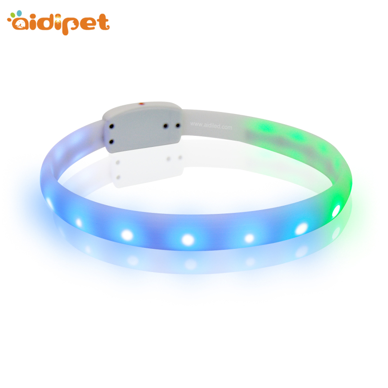 Collar para mascotas con luz LED RGB multicolor, tamaño personalizado, parpadeante y brillante en la oscuridad, C6