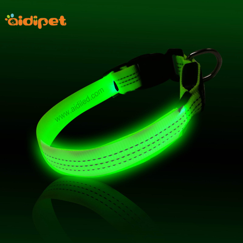 Pet Supplies Custom Wholesale Nylon Rechargeable Luminous Glow Necklace Dog collar Led Light up Pet Dog Collar
