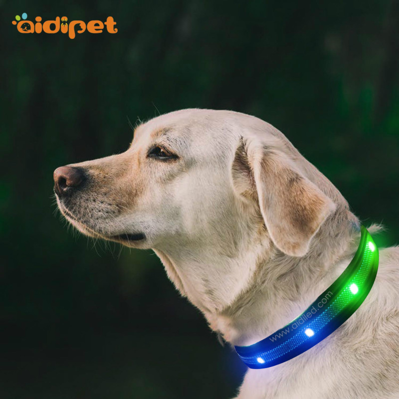 Luminous RGB Nylon Dog Collar Seven Color Dog Flashing Collar Customize Logo Led Dog Collars