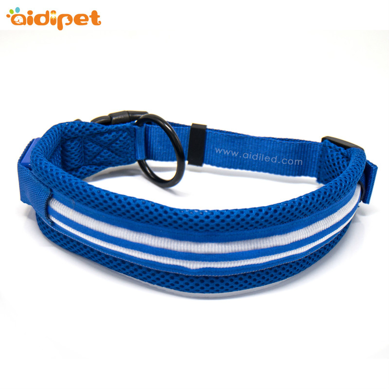 Polyester Wider Dog Collar Led for Big Dog Reflective Dual Optical Fibers Flashing Glow Dog Collar