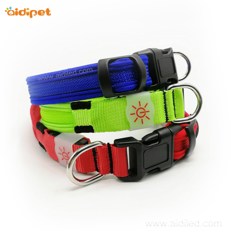 Luminous RGB Nylon Dog Collar Seven Color Dog Flashing Collar Customize Logo Led Dog Collars