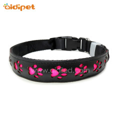 Hollow Paw Pattern Led Flashing Dog Collar PU leather Rechargeable Pet Collar LED