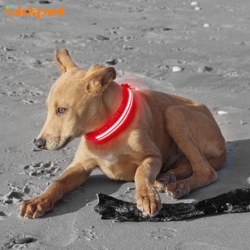 Polyester Wider Dog Collar Led for Big Dog Reflective Dual Optical Fibers Flashing Glow Dog Collar