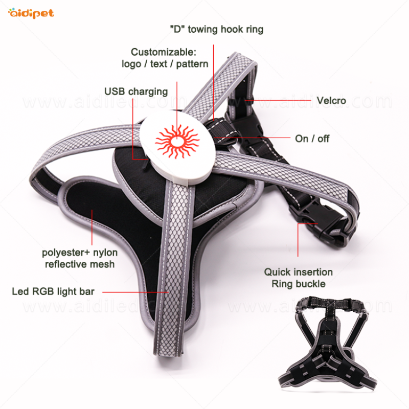 High Fashion Quality Usb Rechargeable Battery Pet Harness Adjustable Dog Harness