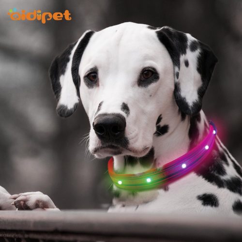 RGB Nylon Led Dog Collar Leash Spandex Flashing Pet Dog Collars Light USB Rechargeable Dog Collar