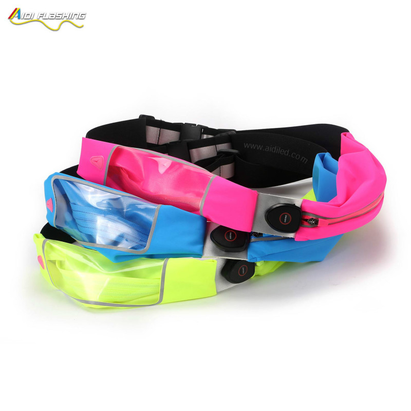 LED light up waist bag  double bags Led Sports Waist Bag Flashing Light up Fanny Pack for Night Sport Activities