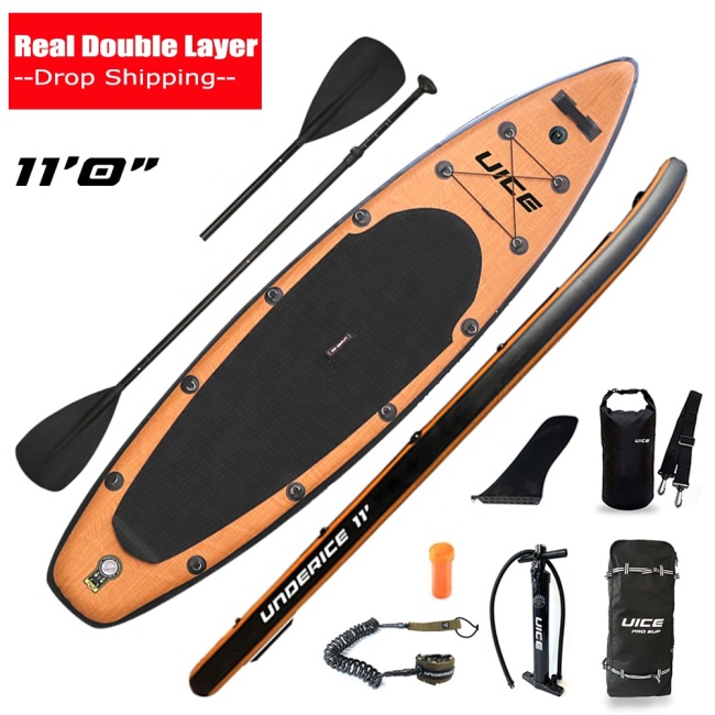 Standard Kit 11'x33''x6'' Black Wood Inflatable Sup Stand Up Paddle Board ISUP air paddle board for Kayaking Fishing Yoga Surf