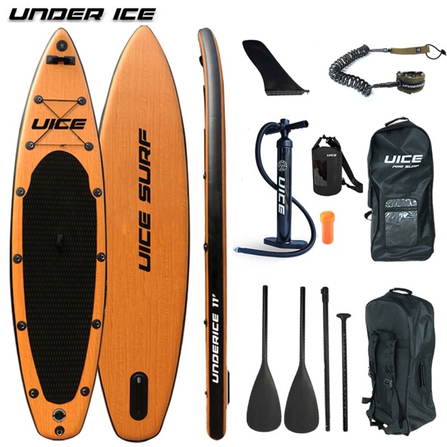UICE Best Quality Large Size 11'/11'6 Wood Black SUP Inflatable Stand Up Paddle Board For Summer Water Sport