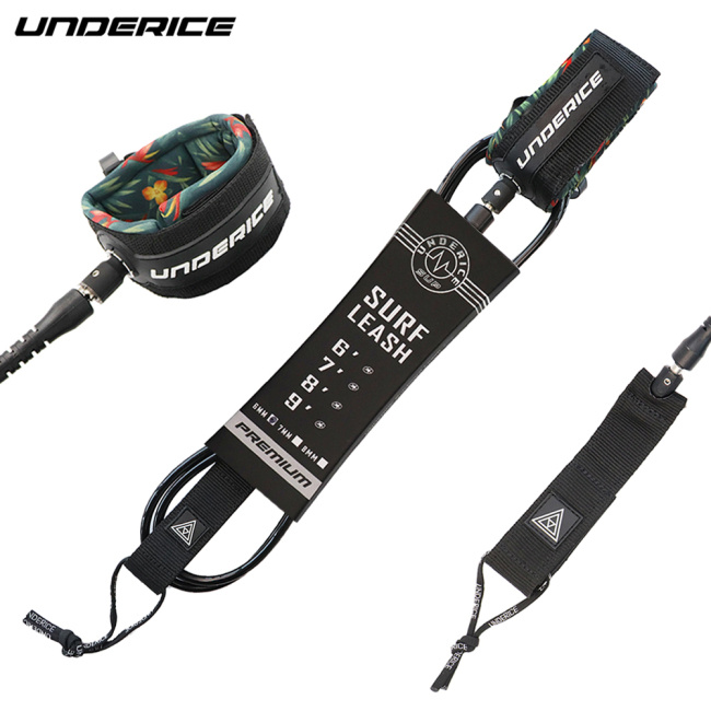 UNDRICE Black Green Color 7mm 7ft  Straight  Comp Surfboard Leash Rope
