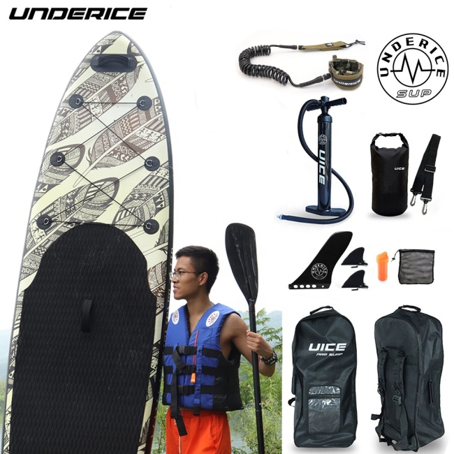 Custom logo SUP Board 10'6''x32''x6''/ 320x81x15cm Leaf Pattern Inflatable Paddle Board For Floating Race and Fishing