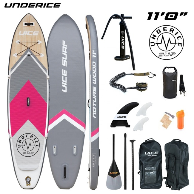 2021 Hot sale new design wooden inflatable stand up paddle board sup boards inflatable stand up paddle board pink color for lady