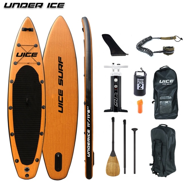 Luxury Kit 11' 335CM Black Wood Inflatable Sup Stand Up Paddle Board Surfing Inflatable Fishing Board