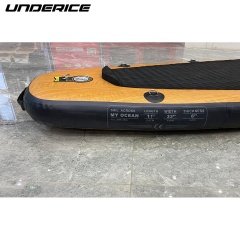 UICE Latest Design Bamboo Style Isup Team Paddle Inflatable Paddle Board With Removable Snap-in Side Fins
