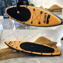 UICE Latest Design Bamboo Style Isup Team Paddle Inflatable Paddle Board With Removable Snap-in Side Fins
